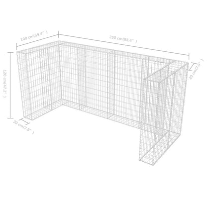 vidaXL Gabion Triple Wheelie Bin Surround Steel 250x100x120 cm - Silver