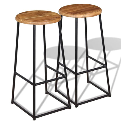 vidaXL Bar Stools 2 pcs Solid Teak Wood - Brown - 35 x 35 x 76 cm