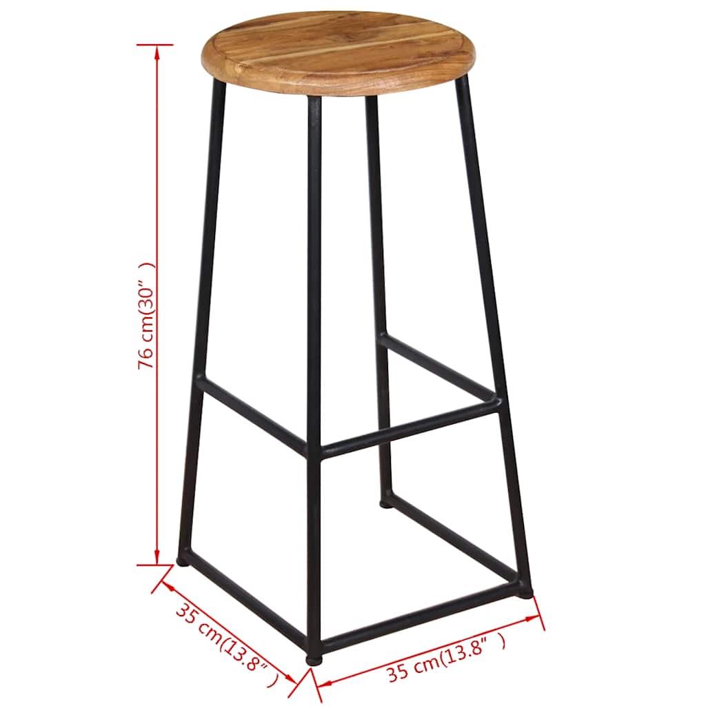 vidaXL Bar Stools 2 pcs Solid Teak Wood - Brown - 35 x 35 x 76 cm