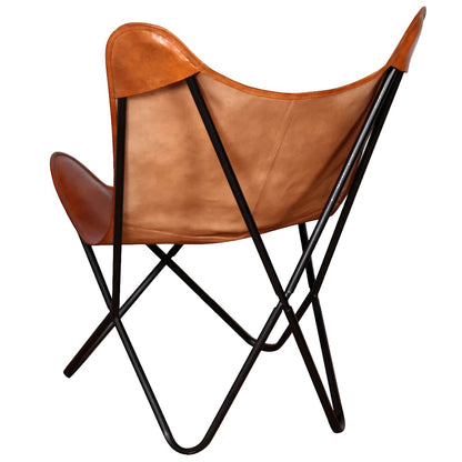 vidaXL Butterfly Chair Brown Real Leather - 74 x 66 x 90 cm