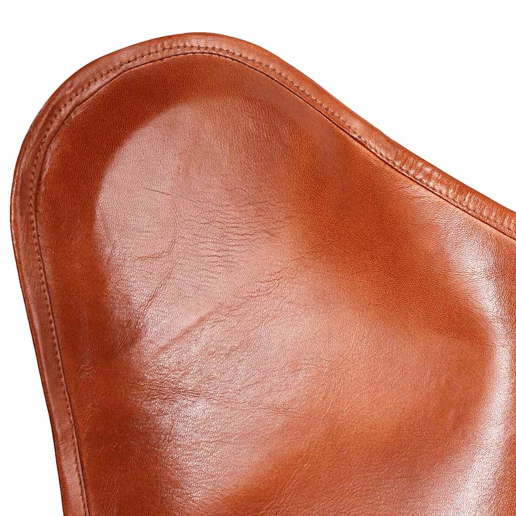 vidaXL Butterfly Chair Brown Real Leather - 74 x 66 x 90 cm