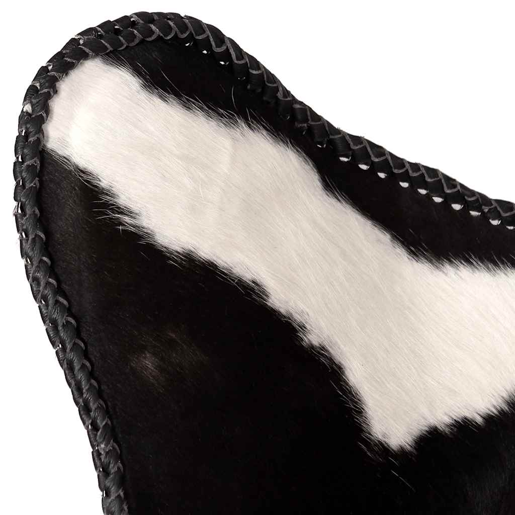 vidaXL Butterfly Chair Black and White Real Cowhide Leather - 74 x 66 x 90 cm