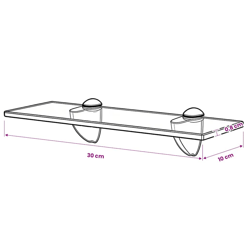 243754 vidaXL Floating Shelf Glass 30x10 cm 8 mm - Transpart - 30 x 10 x 0.8 cm