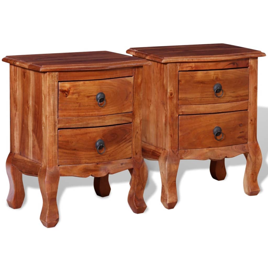 vidaXL Nightstands with Drawers 2 pcs Solid Acacia Wood - Brown
