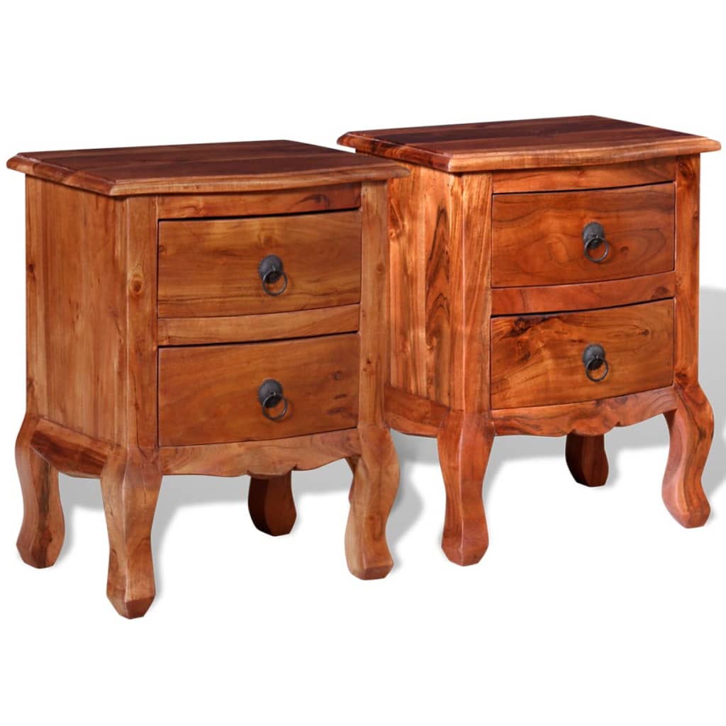 vidaXL Nightstands with Drawers 2 pcs Solid Acacia Wood - Brown