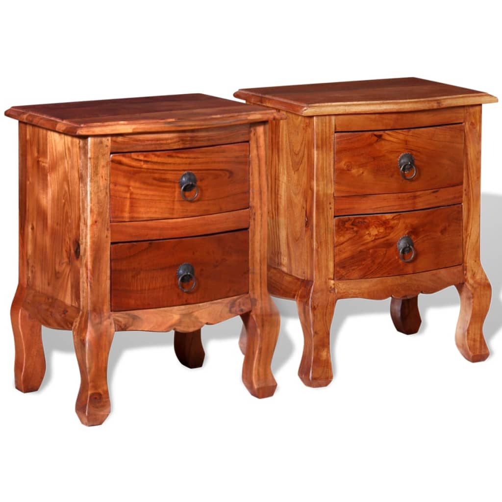 vidaXL Nightstands with Drawers 2 pcs Solid Acacia Wood - Brown