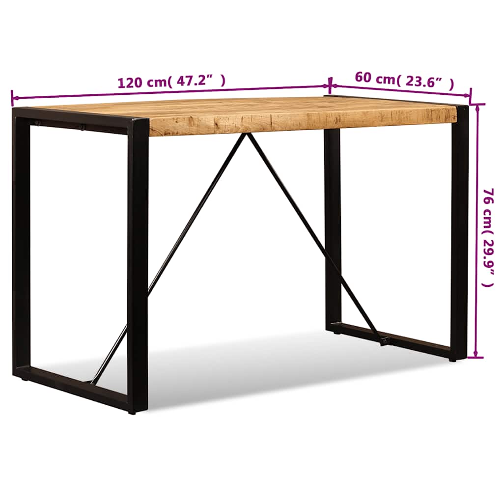 vidaXL Dining Table Solid Rough Mango Wood 120 cm - Brown - 120 x 60 x 76 cm