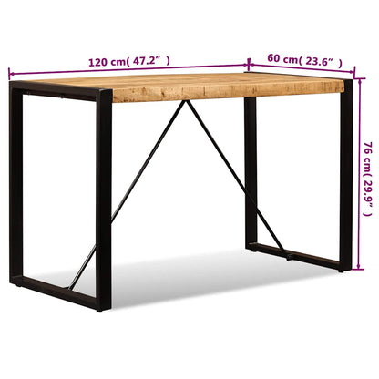 vidaXL Dining Table Solid Rough Mango Wood 120 cm - Brown - 120 x 60 x 76 cm