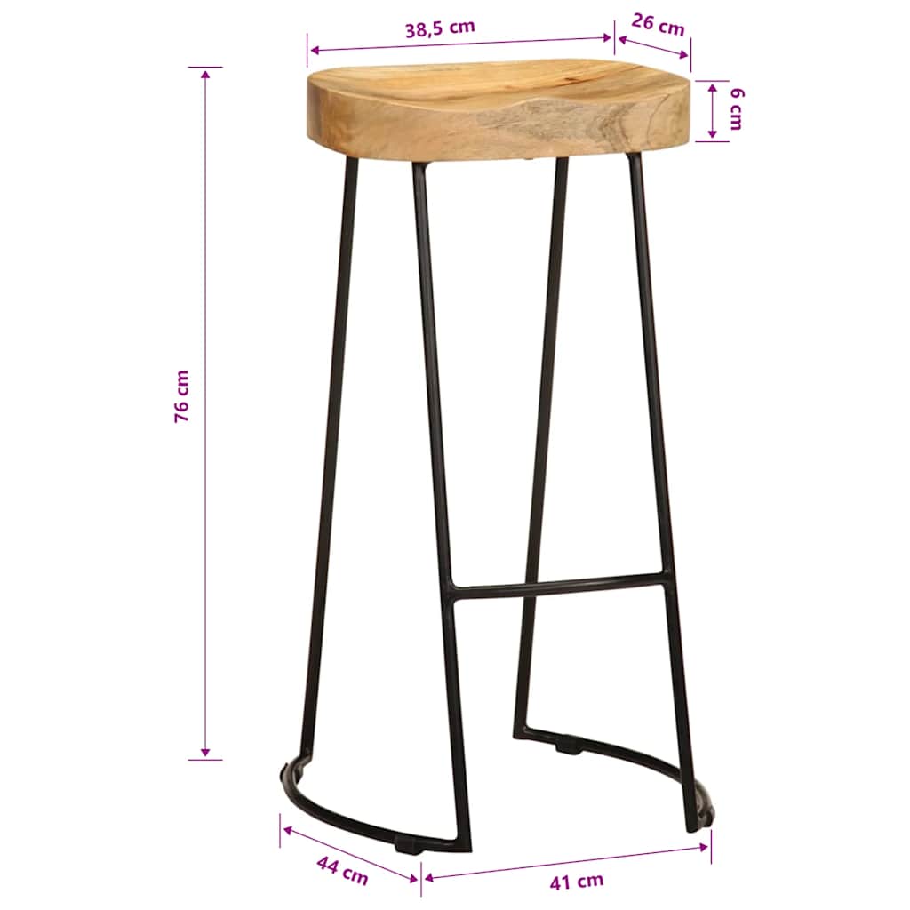 vidaXL Bar Stools 2 pcs Solid Mango Wood - Multicolour - 41 x 44 x 76 cm