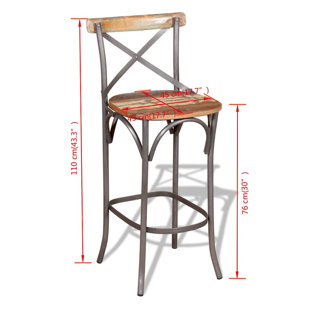 244014 vidaXL Bar Stool Solid Reclaimed Wood - Multicolour - 45 x 45 x 110 cm