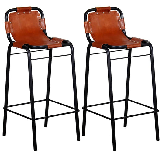vidaXL Bar Stools 2 pcs Real Leather - Brown - 46 x 45 x 94 cm