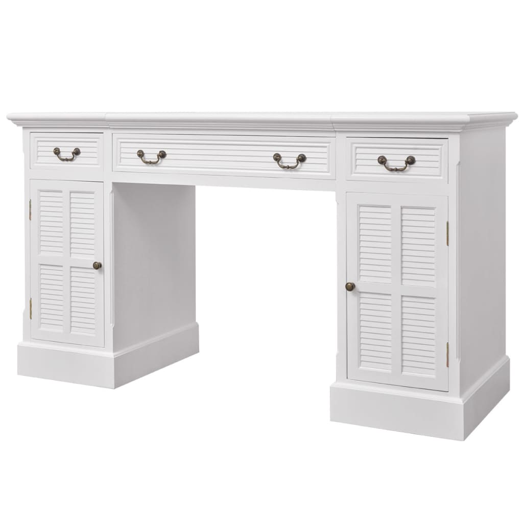 244370 vidaXL Double Pedestal Desk White 140x48x80 cm