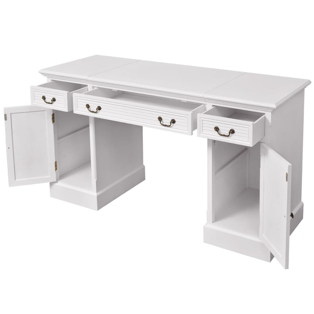 244370 vidaXL Double Pedestal Desk White 140x48x80 cm