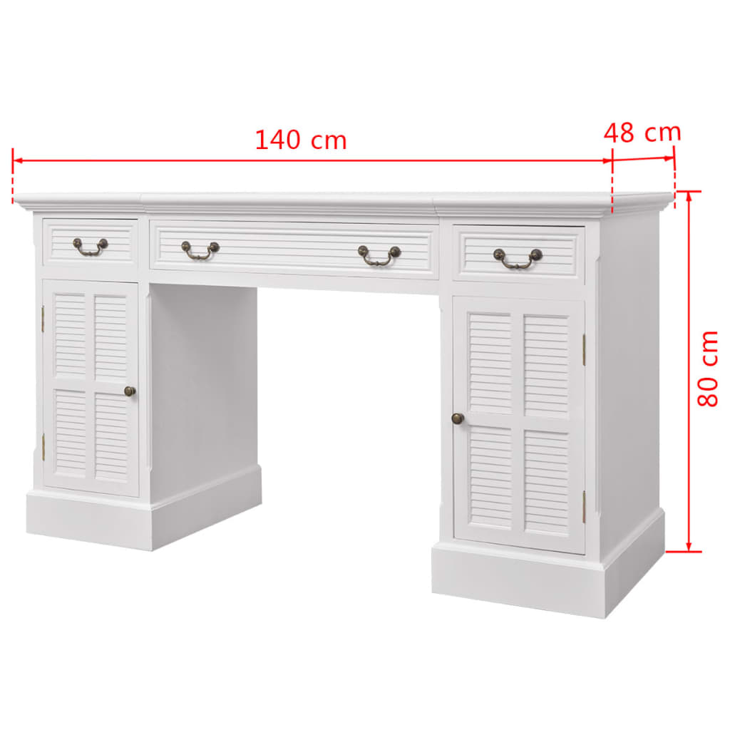 244370 vidaXL Double Pedestal Desk White 140x48x80 cm