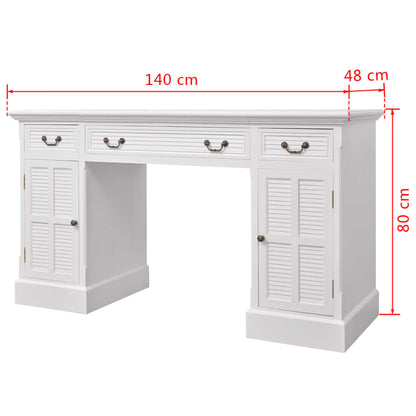 244370 vidaXL Double Pedestal Desk White 140x48x80 cm