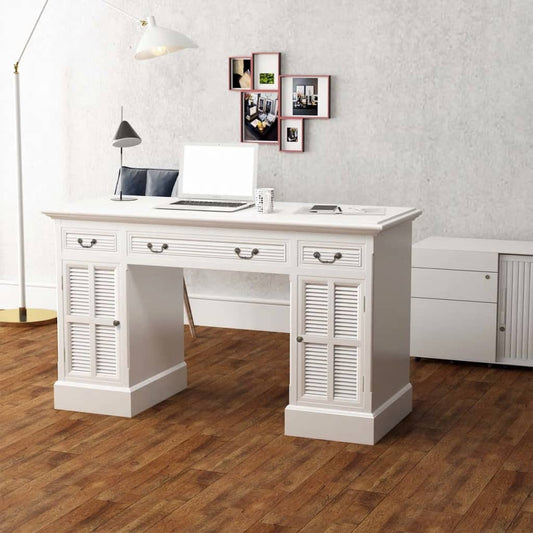 244370 vidaXL Double Pedestal Desk White 140x48x80 cm