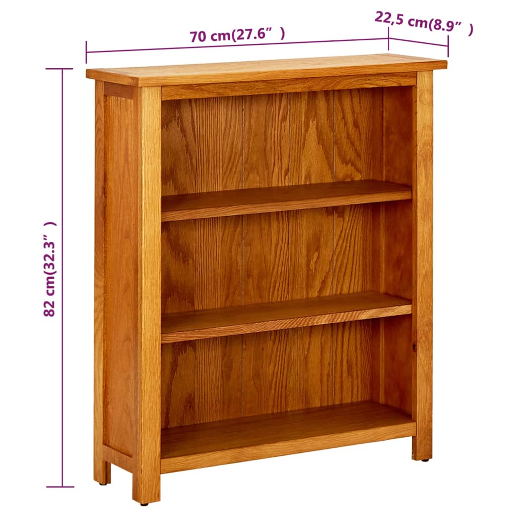 vidaXL 3-Tier Bookcase 70x22.5x82 cm Solid Oak Wood - Brown