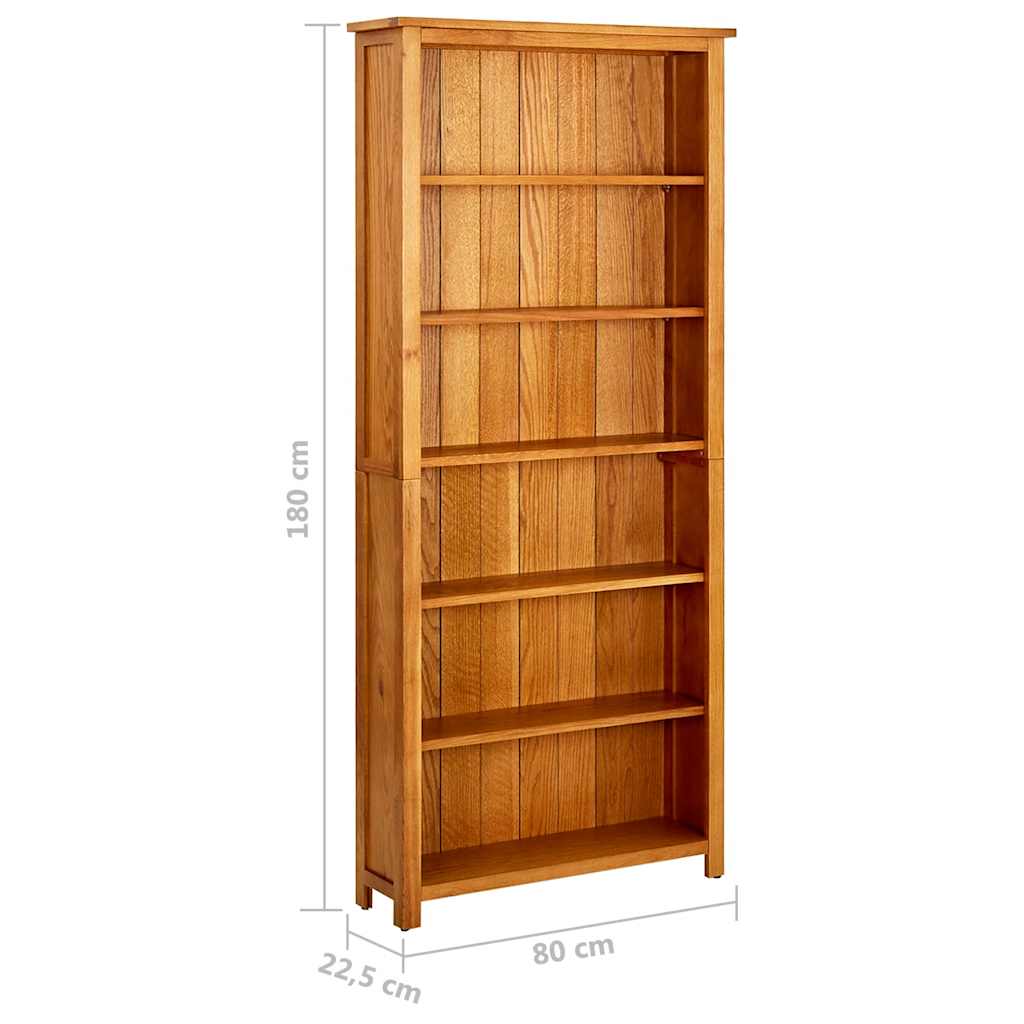 vidaXL 6-Tier Bookcase 80x22.5x180 cm Solid Oak Wood - Brown