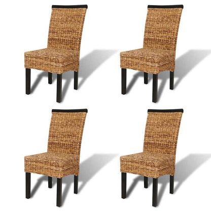 vidaXL Dining Chairs 4 pcs Abaca and Solid Mango Wood - Brown - 47 x 50 x 97 cm