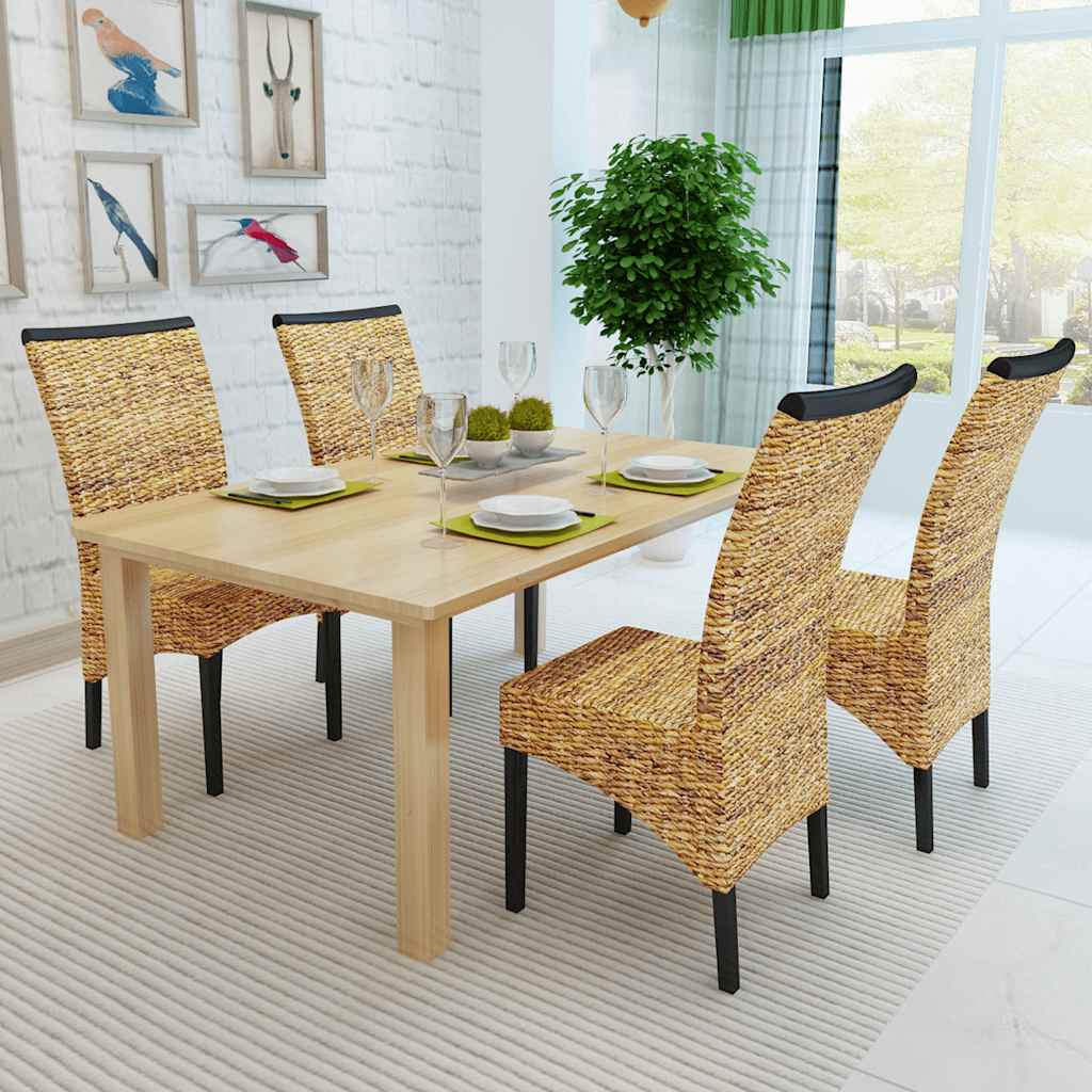 vidaXL Dining Chairs 4 pcs Abaca and Solid Mango Wood - Brown - 47 x 50 x 97 cm