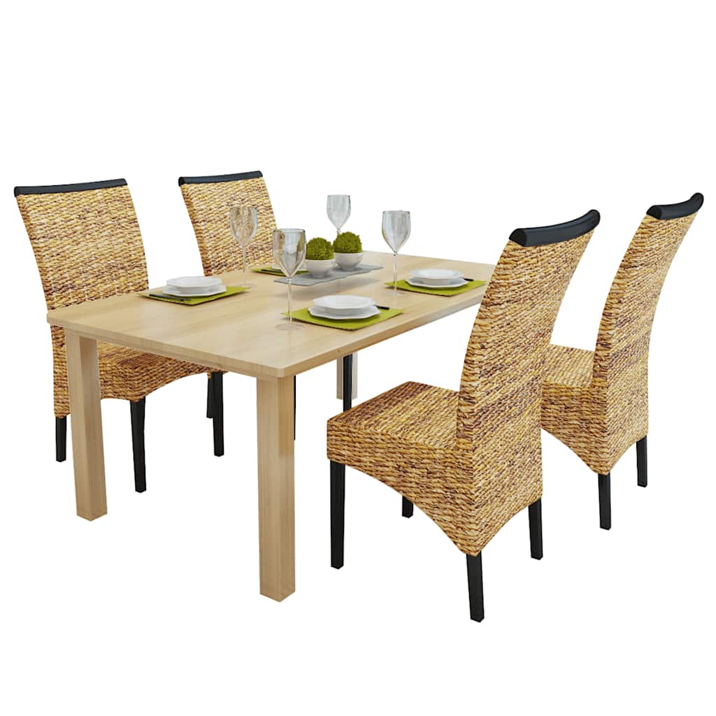 vidaXL Dining Chairs 4 pcs Abaca and Solid Mango Wood - Brown - 47 x 50 x 97 cm
