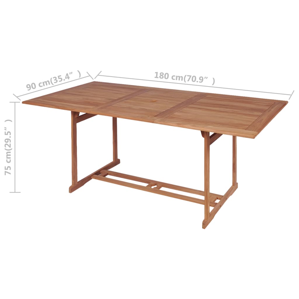 vidaXL Garden Table 180x90x75 cm Solid Teak Wood - Brown