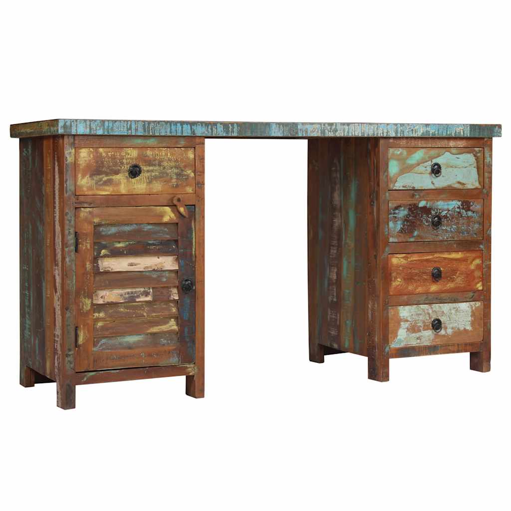 244846 vidaXL Pedestal Desk Solid Reclaimed Wood 140x50x77 cm - Multicolour