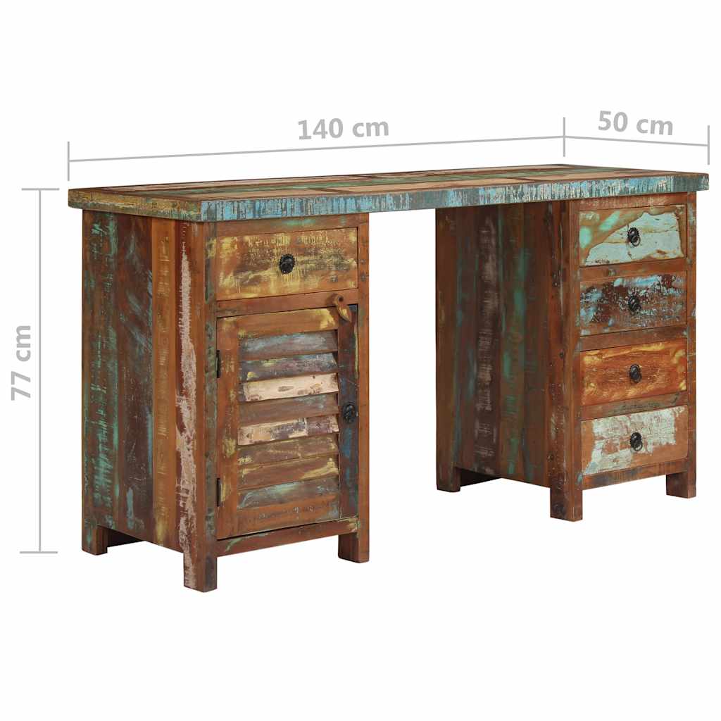 244846 vidaXL Pedestal Desk Solid Reclaimed Wood 140x50x77 cm - Multicolour