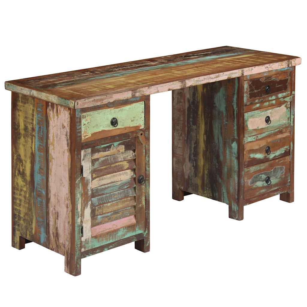244846 vidaXL Pedestal Desk Solid Reclaimed Wood 140x50x77 cm - Multicolour