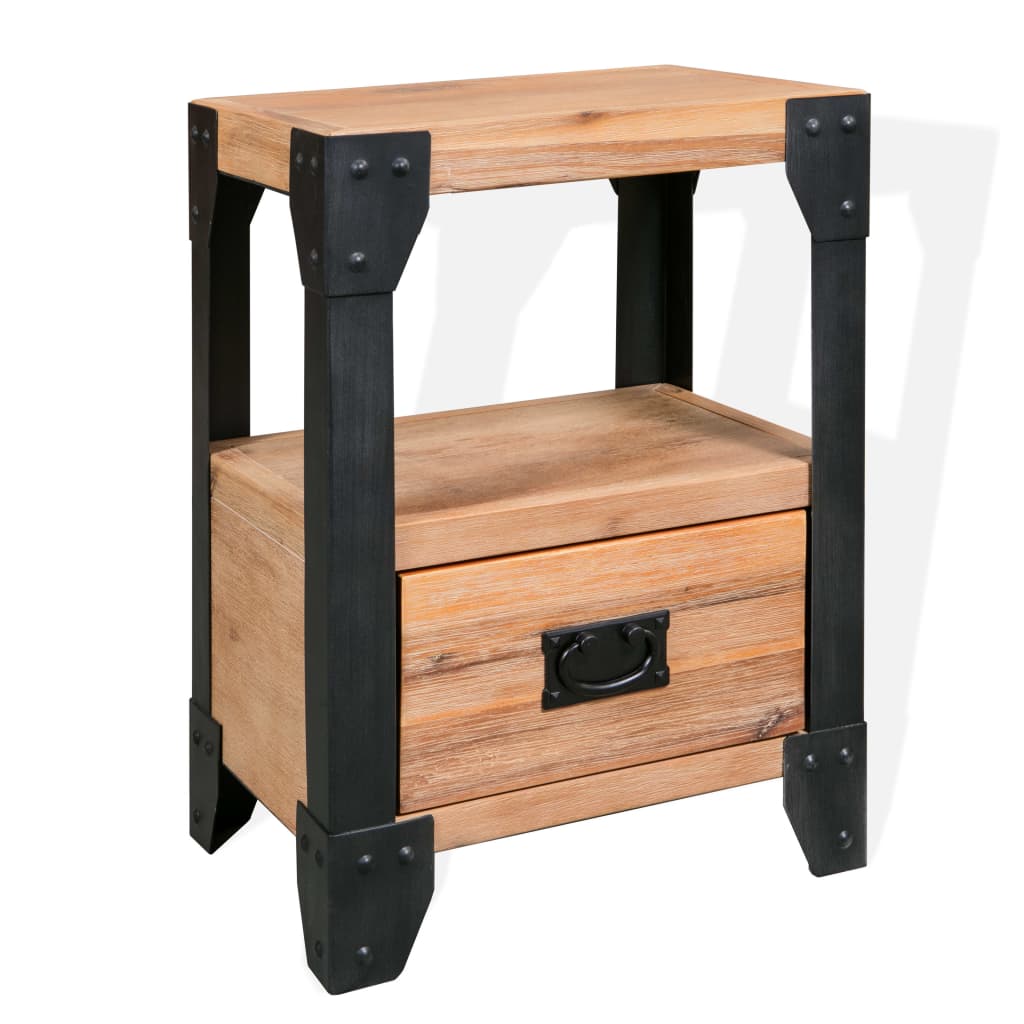 vidaXL Nightstand Solid Acacia Wood Steel 40x30x54 cm - Brown