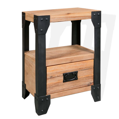 vidaXL Nightstand Solid Acacia Wood Steel 40x30x54 cm - Brown