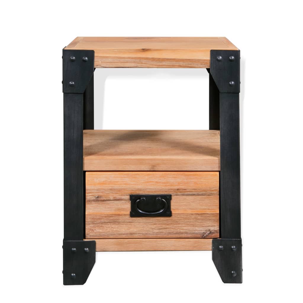 vidaXL Nightstand Solid Acacia Wood Steel 40x30x54 cm - Brown