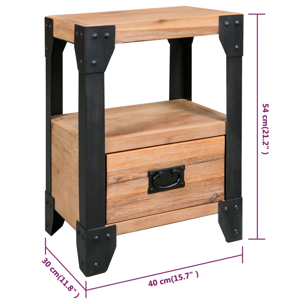 vidaXL Nightstand Solid Acacia Wood Steel 40x30x54 cm - Brown