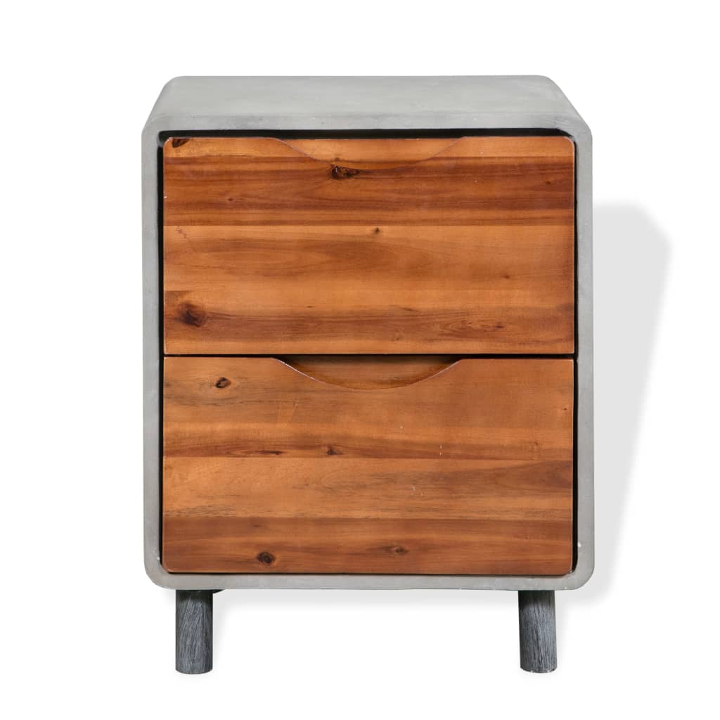 vidaXL Nightstand Concrete Solid Acacia Wood 40x30x50 cm - Grey