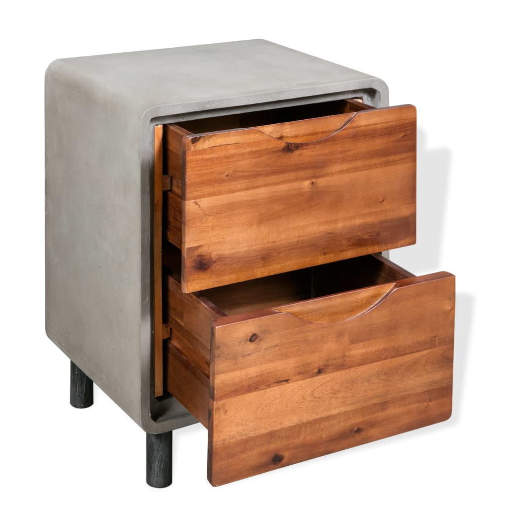 vidaXL Nightstand Concrete Solid Acacia Wood 40x30x50 cm - Grey