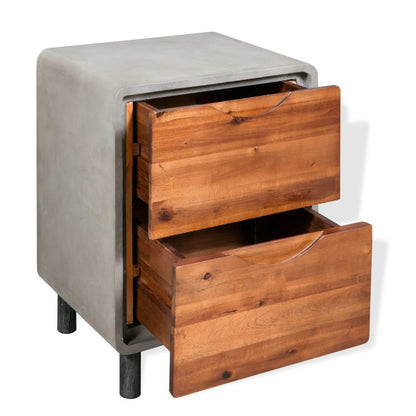 vidaXL Nightstand Concrete Solid Acacia Wood 40x30x50 cm - Grey