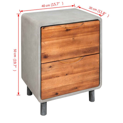 vidaXL Nightstand Concrete Solid Acacia Wood 40x30x50 cm - Grey