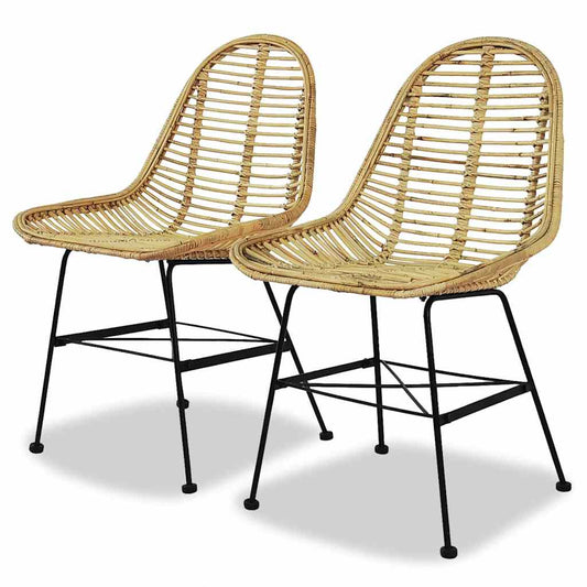 vidaXL Dining Chairs 2 pcs Natural Rattan - Beige - 48 x 61 x 85 cm