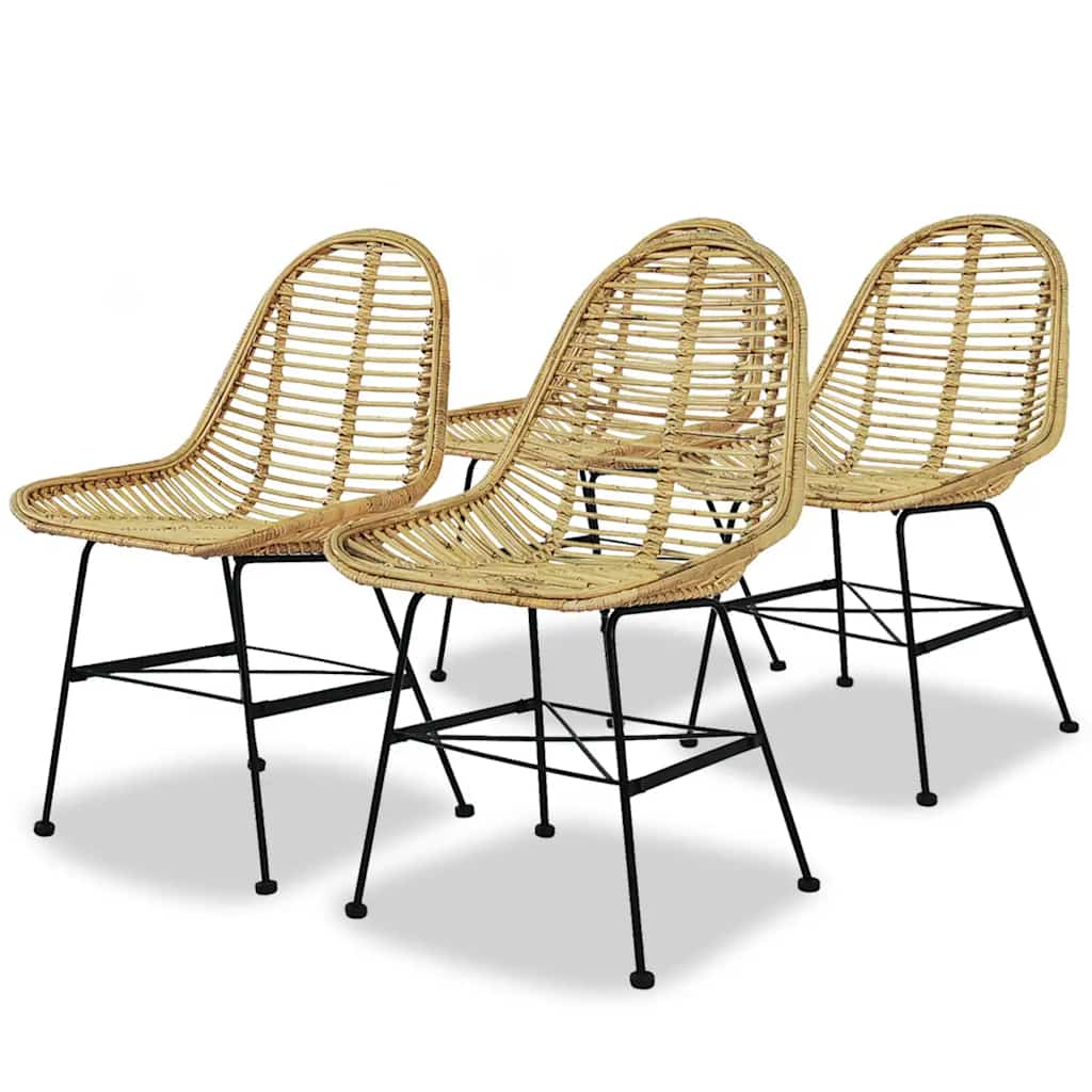 vidaXL Dining Chairs 4 pcs Natural Rattan - Beige - 48 x 61 x 85 cm