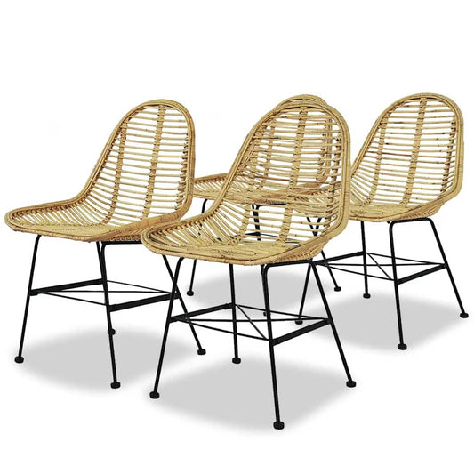 vidaXL Dining Chairs 4 pcs Natural Rattan - Beige - 48 x 61 x 85 cm