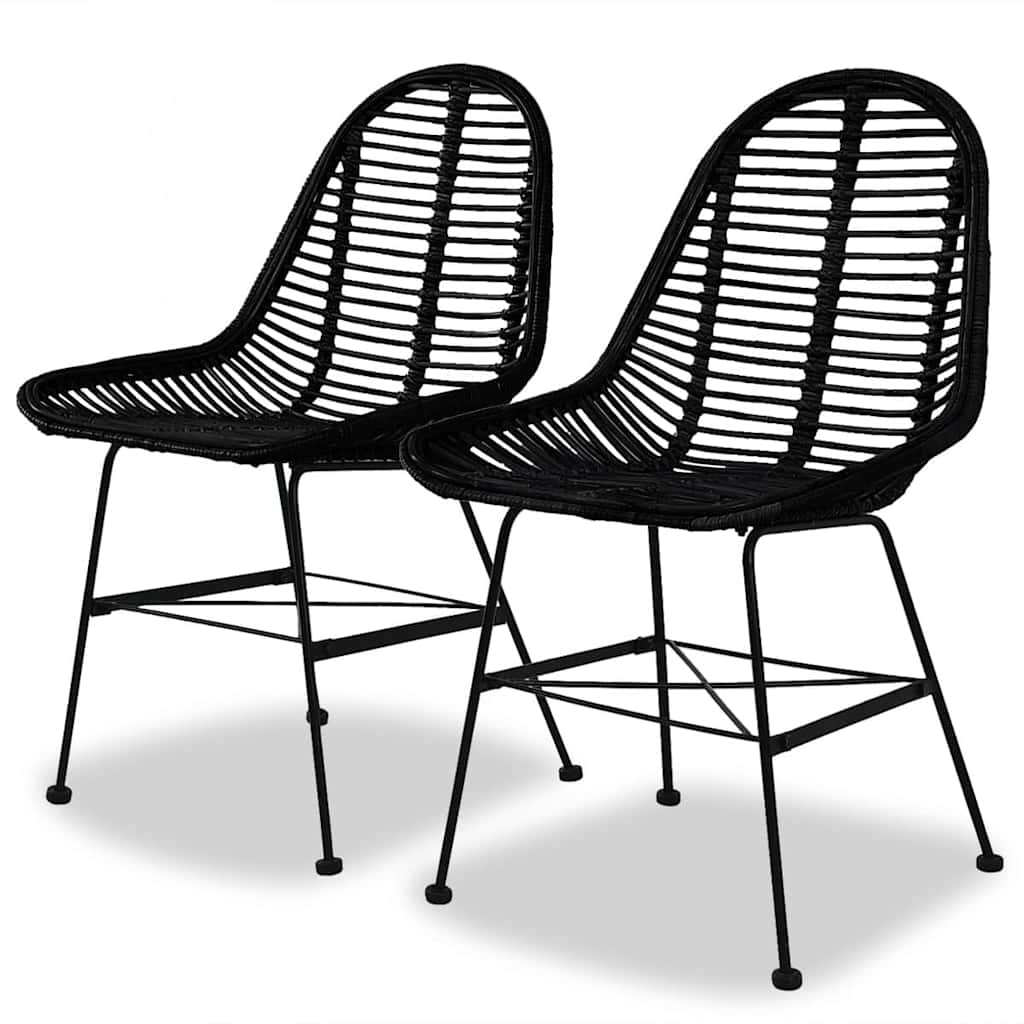 vidaXL Dining Chairs 2 pcs Black Natural Rattan - 48 x 61 x 85 cm