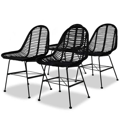 vidaXL Dining Chairs 4 pcs Black Natural Rattan - 48 x 61 x 85 cm