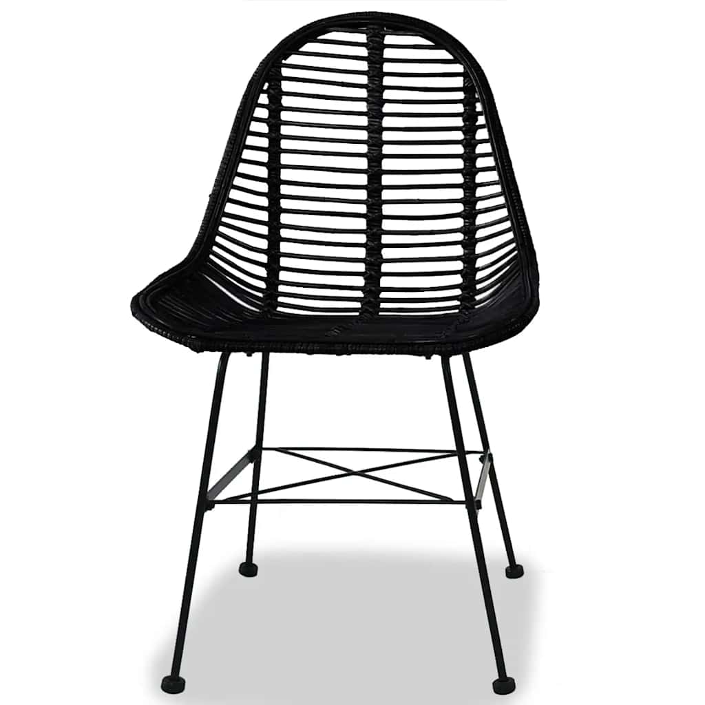 vidaXL Dining Chairs 4 pcs Black Natural Rattan - 48 x 61 x 85 cm