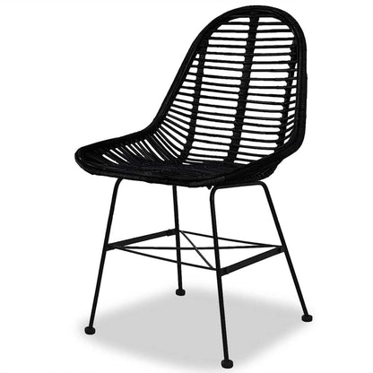 vidaXL Dining Chairs 4 pcs Black Natural Rattan - 48 x 61 x 85 cm