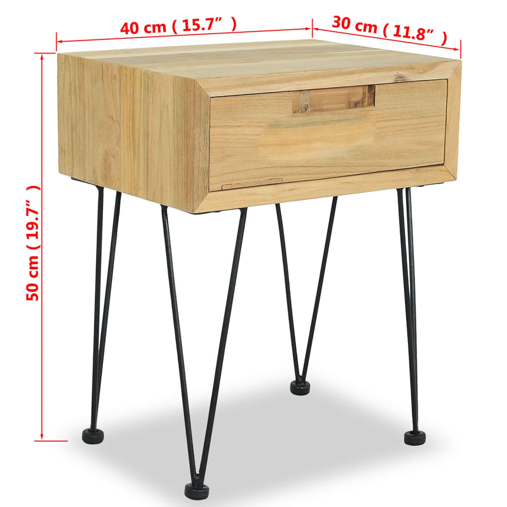 vidaXL Bedside Cabinet 40x30x50 cm Solid Teak - Brown