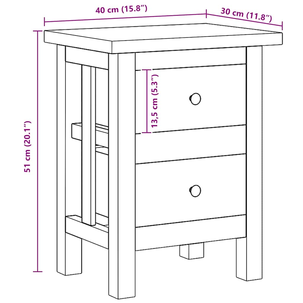 vidaXL Nightstand Solid Mahogany Wood 40x30x51 cm - Brown