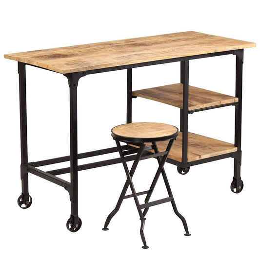 245261 vidaXL Desk with Folding Stool Solid Mango Wood 115x50x76 cm - Brown