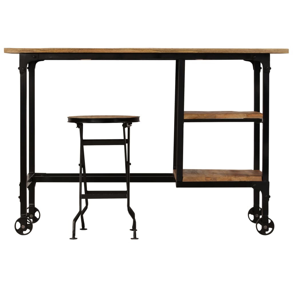 245261 vidaXL Desk with Folding Stool Solid Mango Wood 115x50x76 cm - Brown