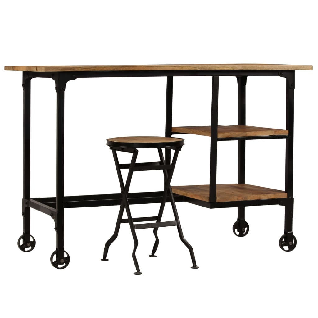 245261 vidaXL Desk with Folding Stool Solid Mango Wood 115x50x76 cm - Brown