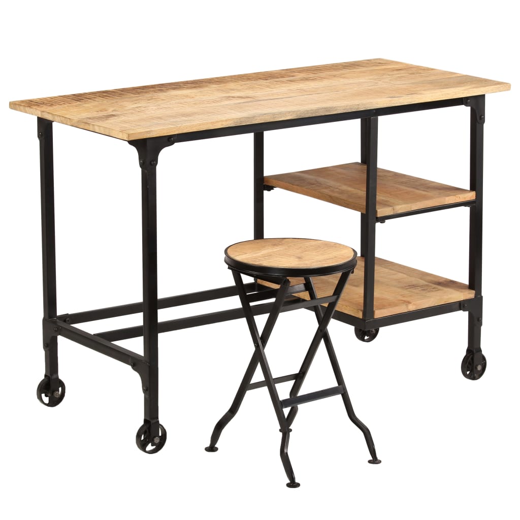 245261 vidaXL Desk with Folding Stool Solid Mango Wood 115x50x76 cm - Brown